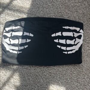 Black Tube Top with Skeleton Hand Design